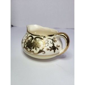 Antique Moriyama Mori Machi Creamer Hand Painted Floral Ivory Gold 1920s Japan
